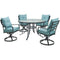 Hanover Outdoor Dining Set Hanover Lavallette 5-Piece Dining Set in Ocean Blue with 4 Swivel Rockers and a 52-In. Round Glass-Top Table, LAVDN5PCSWRD-BLU