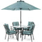 Hanover Outdoor Dining Set Hanover Lavallette 5-Piece Dining Set in Ocean Blue with Table Umbrella and Stand - LAVDN5PC-BLU-SU
