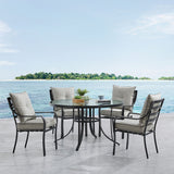 Hanover Outdoor Dining Set Hanover Lavallette 5-Piece Dining Set in Silver Linings with 4 Stationary Chairs and a 52-In. Round Glass-Top Table | LAVDN5PCRD-SLV