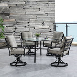 Hanover Outdoor Dining Set Hanover Lavallette 5-Piece Dining Set in Silver Linings with 4 Swivel Rockers and a 42-In. Square Glass-Top Table - LAVDN5PCSW-SLV