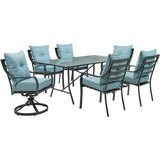 Hanover Outdoor Dining Set Hanover Lavallette 7-Piece Dining Set in Ocean Blue with 4 Chairs, 2 Swivel Rockers, and a 66" x 38" Glass-Top Table - LAVDN7PCSW2-BLU