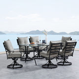 Hanover Outdoor Dining Set Hanover Lavallette 7-Piece Dining Set in Silver Linings with 6 Swivel Rockers and a 66" x 38" Glass-Top Table - LAVDN7PCSW-SLV