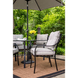 Hanover Outdoor Dining Set Hanover Lavallette 7-Piece Outdoor Dining Set with Table Umbrella and Base - Glass Table, 6 Cushion Chairs, Umbrella/Base - Gray - LAVDN7PC-SU