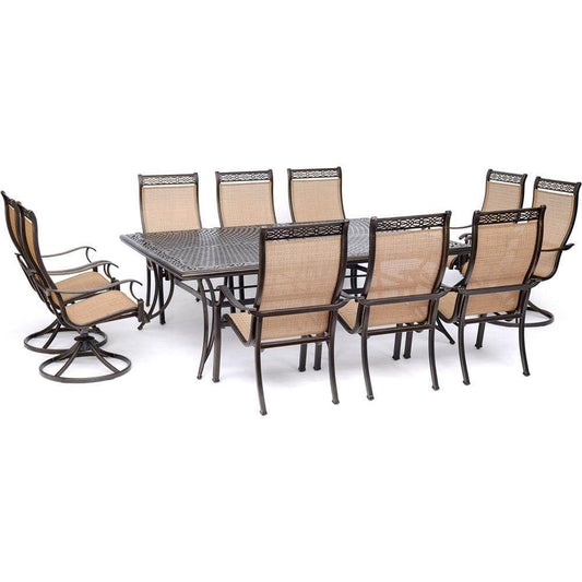 Hanover Outdoor Dining Set Hanover - Manor 11-Piece Dining Set with 6 Sling Chairs, 4 Swivel Rockers, and an Extra-Large 60" x 84" Cast-Top Dining Table MANDN11PCSW4