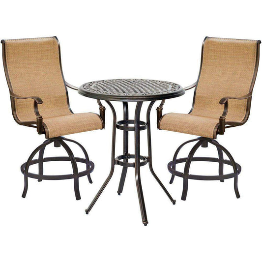 Hanover Outdoor Dining Set Hanover Manor 3-Piece High-Dining Set with 2 Contoured Swivel Chairs and a 30 In. Counter-Height Table - MANDN3PC-BR