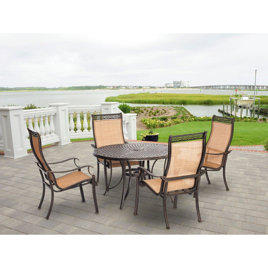 Hanover Outdoor Dining Set Hanover - Manor 5 piece : 4 Sling Dining Chairs, 48" Round Cast Table - MANDN5PC