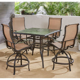 Hanover Outdoor Dining Set Hanover - Manor 5-Piece High-Dining Set with 4 Contoured Swivel Chairs and a 42" x 42" Cast-top Table - MANDN5PCSQBR