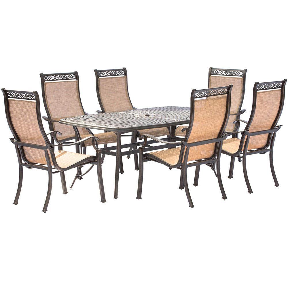 Hanover Outdoor Dining Set Hanover - Manor 7-Piece Dining Set with Six Dining Chairs and a 72 x 38 In. Cast-top Dining Table MANDN7PC