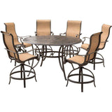 Hanover Outdoor Dining Set Hanover - Manor 7-Piece High-Dining Set with 6 Contoured Swivel Chairs and a 56 In. Cast-top Table MANDN7PC-BR