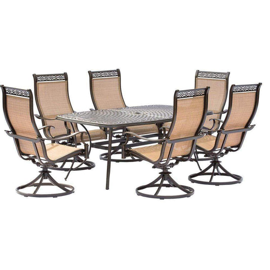 Hanover Outdoor Dining Set Hanover - Manor 7-Piece Outdoor Dining Set with Six Swivel Rockers and a Large Cast-top Dining Table MANDN7PCSW-6