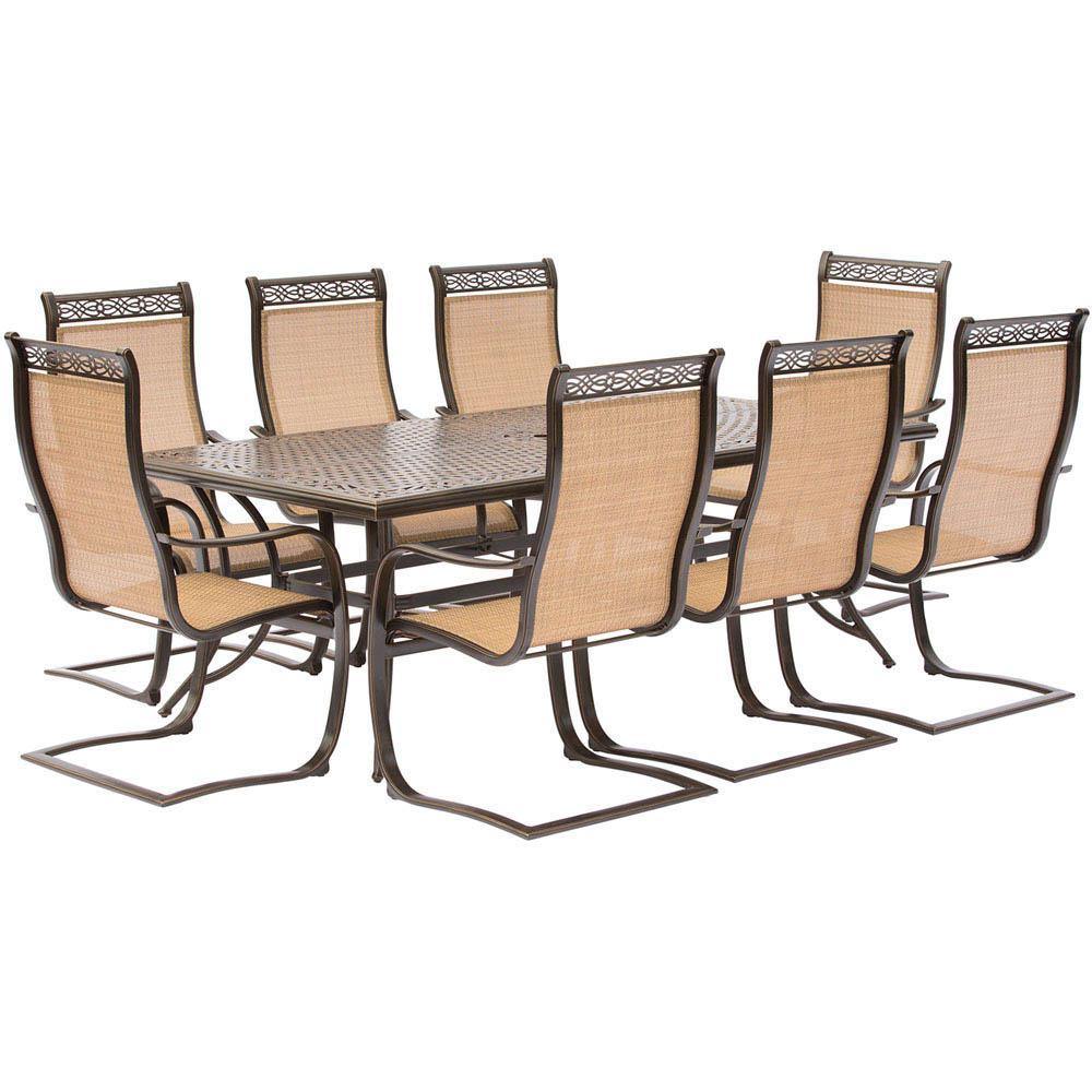 Hanover Outdoor Dining Set Hanover - Manor 9-Piece Dining Set with Eight C-Spring Chairs and a 84 x 42 in. Cast-Top Dining Table MANDN9PCSP