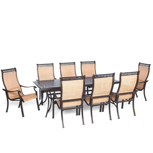 Hanover Outdoor Dining Set Hanover - Manor 9-Piece Outdoor Dining Set | 8 Sling Dining Chairs, 42x84" Cast Table | MANDN9PC
