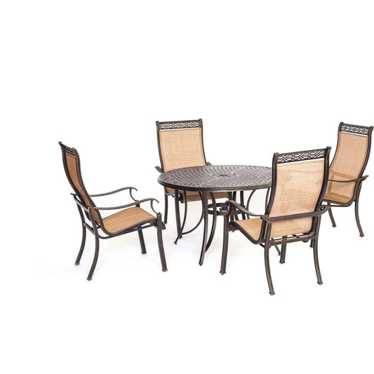 Hanover Outdoor Dining Set Hanover - Manor5pc: 4 Sling Dining Chairs, 48" Round Cast Table MANDN5PC