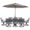 Hanover Outdoor Dining Set Hanover MCLRDN9PCSW8-SU-T Montclair 9-Piece Dining Set with 8 Swivel Rockers, 11-Feet Umbrella and Umbrella Stand - Tan and Brown
