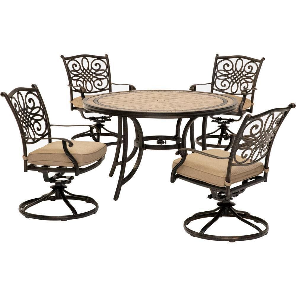 Hanover Outdoor Dining Set Hanover Monaco 5-Piece Dining Set in Tan with Four Swivel Rockers, MONDN5PCSW-4