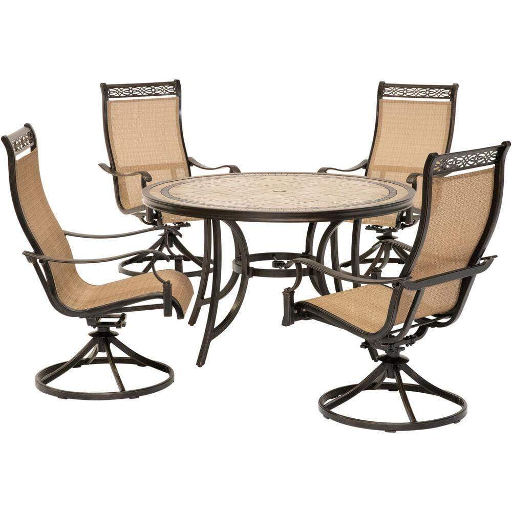 Hanover Outdoor Dining Set Hanover Monaco 5-Piece Dining Set with Four Sling Swivel Rockers and a 51 In. Tile-Top Dining Table, MONACO5PCSW