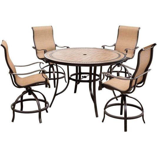 Hanover Outdoor Dining Set Hanover Monaco 5-Piece High-Dining Set with 56 In. Tile-top Table, MONDN5PCBR