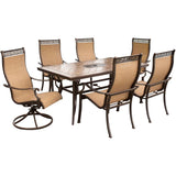 Hanover Outdoor Dining Set Hanover - Monaco 7 Pc. Dining Set with Umbrella- Two Swivel Chairs, Four Dining Chairs, and a 40 x 68 in. Table with Umbrella | MONACO7PCSW-SU