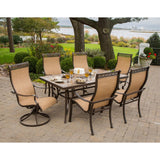 Hanover Outdoor Dining Set Hanover - Monaco 7 Pc. Dining Set with Umbrella- Two Swivel Chairs, Four Dining Chairs, and a 40 x 68 in. Table with Umbrella | MONACO7PCSW-SU