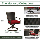 Hanover Outdoor Dining Set Hanover Monaco 7-Piece Dining Set in Red with 6 Wicker Back Swivel Rockers and a 60-in. Tile-Top Table | MONDNWB7PCSW6RDTL-RED