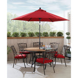 Hanover Outdoor Dining Set Hanover Monaco 7-Piece Dining Set in Red with Six Dining Chairs, 60-in. Tile-Top Table and 9-Ft. Umbrella | MONDN7PCRDTLC-SU-R