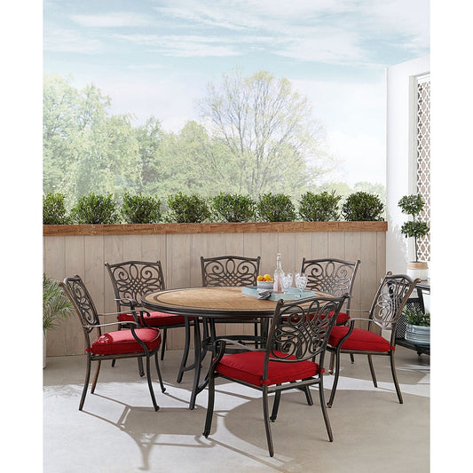 Hanover Outdoor Dining Set Hanover Monaco 7-Piece Dining Set in Red with Six Dining Chairs and a 60-in. Tile-Top Table | MONDN7PCRDTL-C-RED