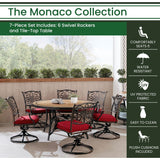 Hanover Outdoor Dining Set Hanover Monaco 7-Piece Dining Set in Red with Six Swivel Rockers and a 60-in. Tile-Top Table | MONDN7PCSW6RDTL-C-RED