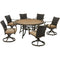 Hanover Outdoor Dining Set Hanover Monaco 7-Piece Dining Set in Tan with 6 Wicker Back Swivel Rockers and a 60-in. Tile-Top Table