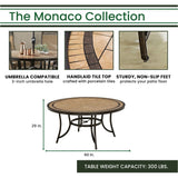 Hanover Outdoor Dining Set Hanover Monaco 7-Piece Dining Set in Tan with Six Dining Chairs, 60-in. Tile-Top Table and 9-Ft. Umbrella | MONDN7PCRDTLC-SU-T