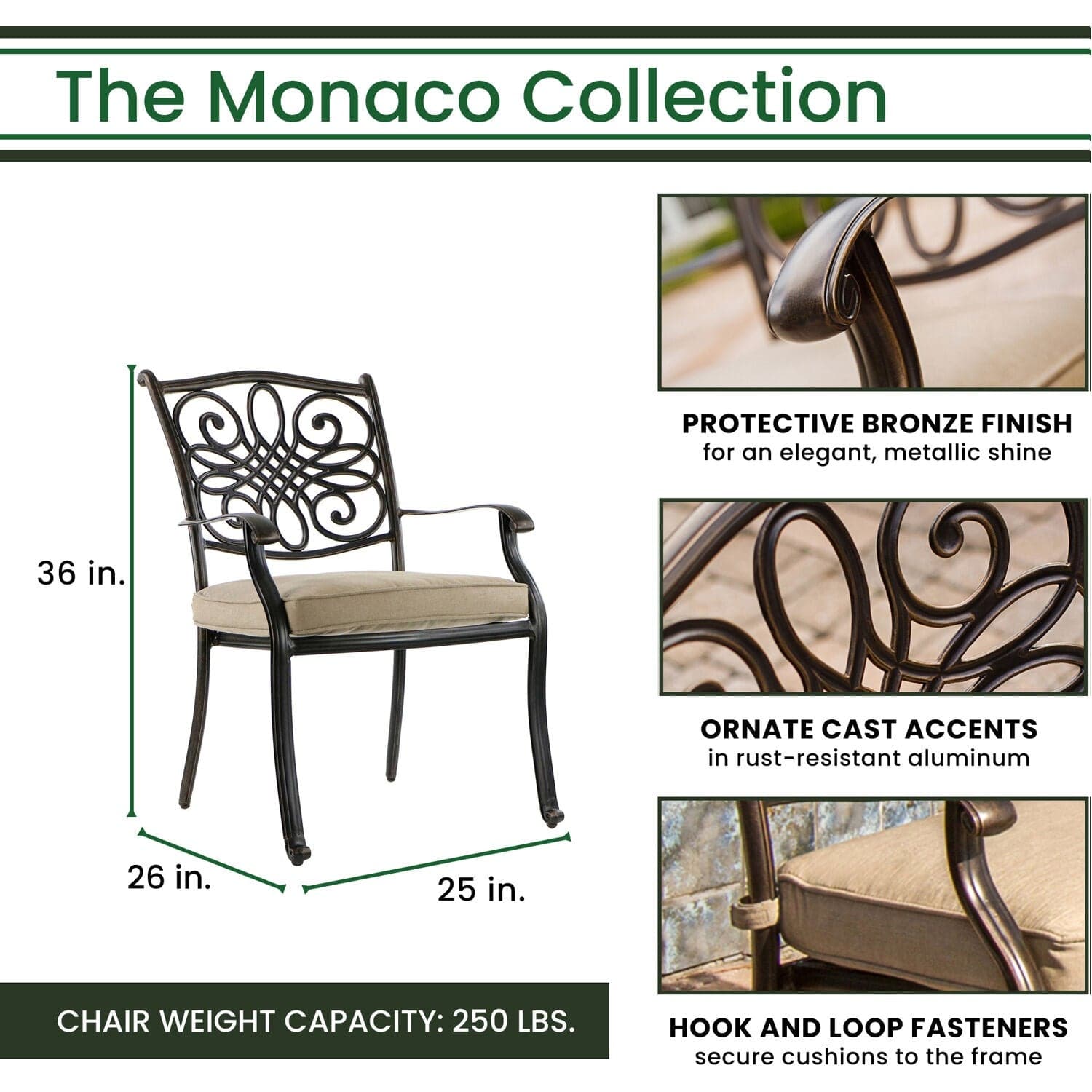 Hanover Outdoor Dining Set Hanover Monaco 7-Piece Dining Set in Tan with Six Dining Chairs and a 60-in. Tile-Top Table | MONDN7PCRDTL-C-TAN