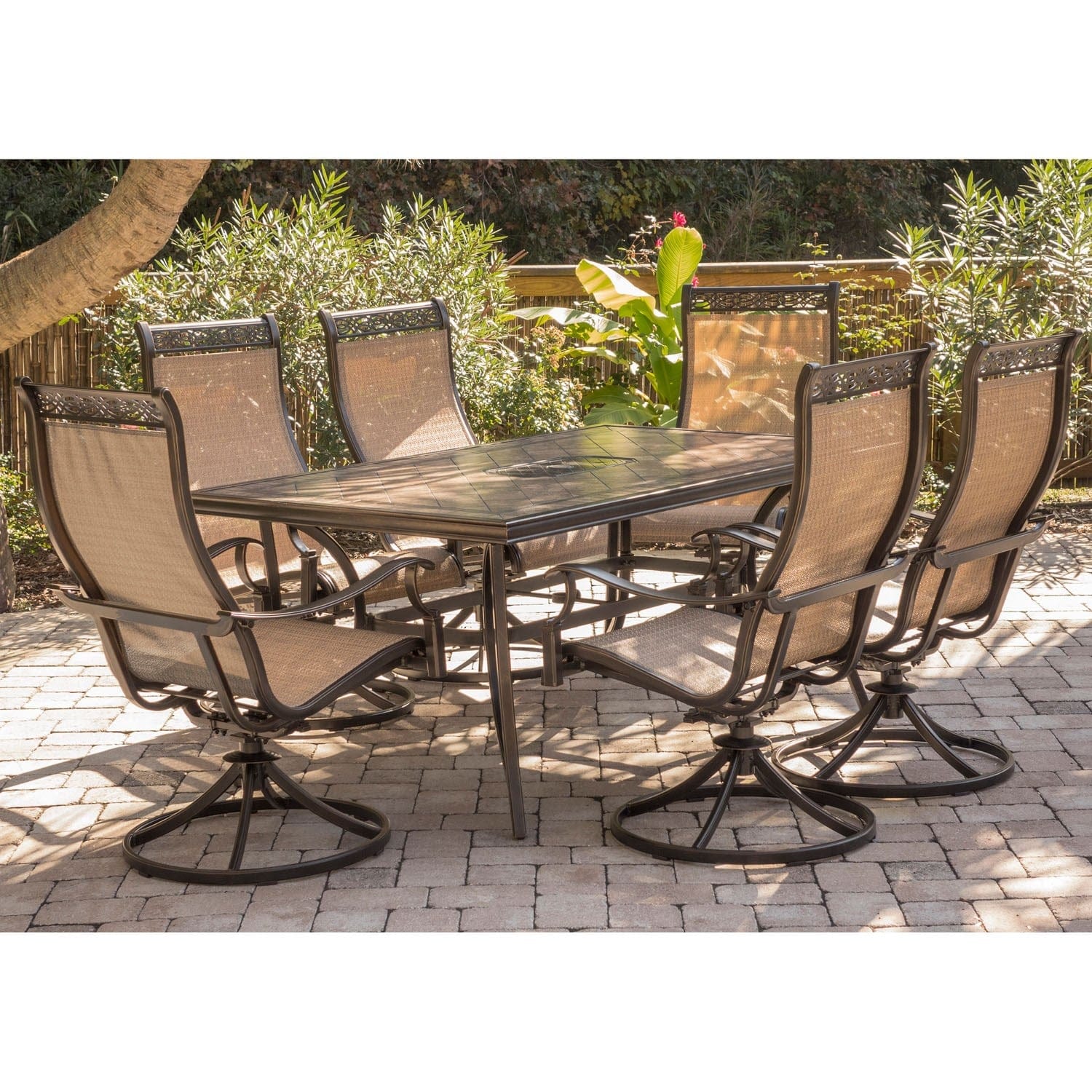 Hanover Outdoor Dining Set Hanover Monaco 7-Piece Dining Set with Six Swivel Rockers and a 68 x 40 in. Dining Table | MONDN7PCSW-6