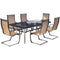 Hanover Outdoor Dining Set Hanover Monaco 7-Piece Dining Set with Spring Sling Chairs and Glass-top Dining Table, MONDN7PCSPG