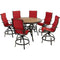 Hanover Outdoor Dining Set Hanover Monaco 7-Piece High-Dining Set in Red with 6 Padded Counter-Height Swivel Chairs and a 56-In. Tile-Top Table