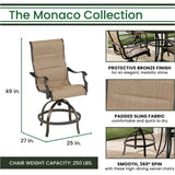 Hanover Outdoor Dining Set Hanover Monaco 7-Piece High-Dining Set in Tan with 6 Padded Counter-Height Swivel Chairs, 56-In. Tile-Top Table and 9-Ft. Umbrella | MONDN7PCPDBRC-SU-T