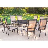 Hanover Outdoor Dining Set Hanover Monaco 9-Piece Dining Set with 60 In. Square Glass-top Table and Eight Stationary Dining Chairs | MONDN9PCSQG