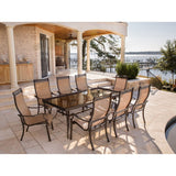 Hanover Outdoor Dining Set Hanover Monaco 9-Piece Dining Set with Eight Stationary Dining Chairs and an Extra Long 42 In. x 84 In. Glass-top Dining Table | MONDN9PCG