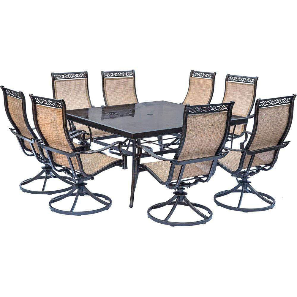 Hanover Outdoor Dining Set Hanover Monaco 9-Piece Dining Set with Eight Swivel Rockers and a Large 60 In. Square Dining Table, MONDN9PCSWSQG