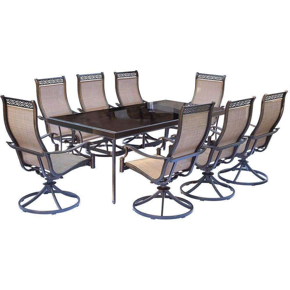 Hanover Outdoor Dining Set Hanover Monaco 9-Piece Dining Set with Eight Swivel Rockers and an Extra Long 42 In. x 84 In. Dining Table, MONDN9PCSWG