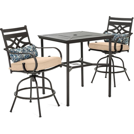Hanover Outdoor Dining Set Hanover Montclair 3-Piece High-Dining Set in Country Cork with 2 Swivel Chairs and a 33-Inch Square Table