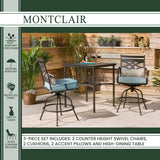 Hanover Outdoor Dining Set Hanover Montclair 3-Piece High-Dining Set in Ocean Blue with 2 Swivel Chairs and a 33-Inch Square Table