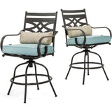 Hanover Outdoor Dining Set Hanover Montclair 3-Piece High-Dining Set in Ocean Blue with 2 Swivel Chairs and a 33-Inch Square Table | MCLRDN3PCBRSW2-BLU