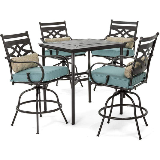 Hanover Outdoor Dining Set Hanover Montclair 5-Piece High-Dining Patio Set in Ocean Blue with 4 Swivel Chairs and a 33-In. Counter-Height Dining Table