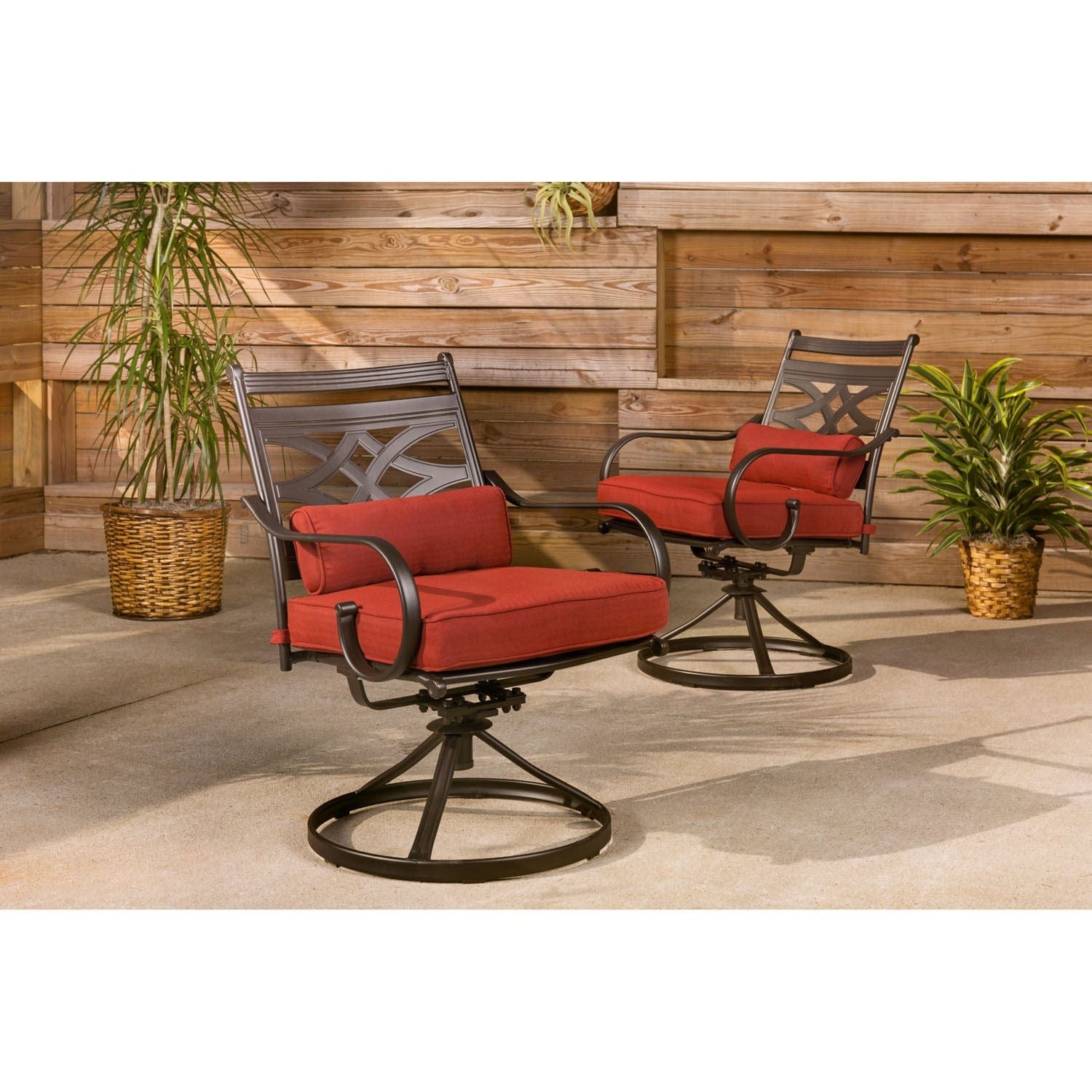 Hanover Outdoor Dining Set Hanover Montclair 5-Piece Patio Dining Set in Chili Red with 4 Swivel Rockers and a 40-Inch Square Table | MCLRDN5PCSQSW4-CHL