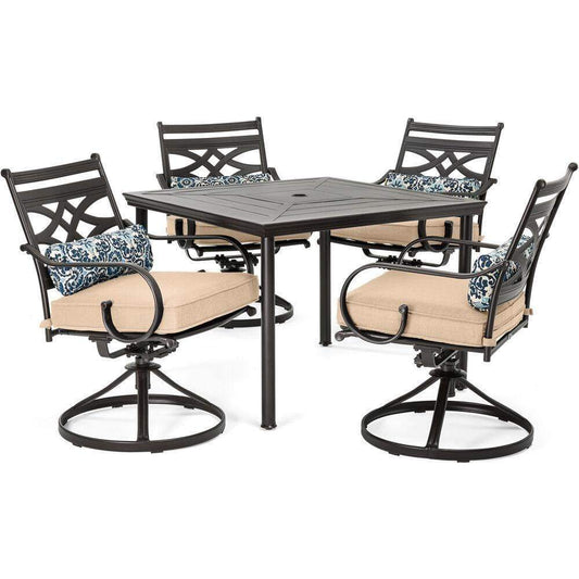 Hanover Outdoor Dining Set Hanover Montclair 5-Piece Patio Dining Set in Country Cork with 4 Swivel Rockers and a 40-Inch Square Table