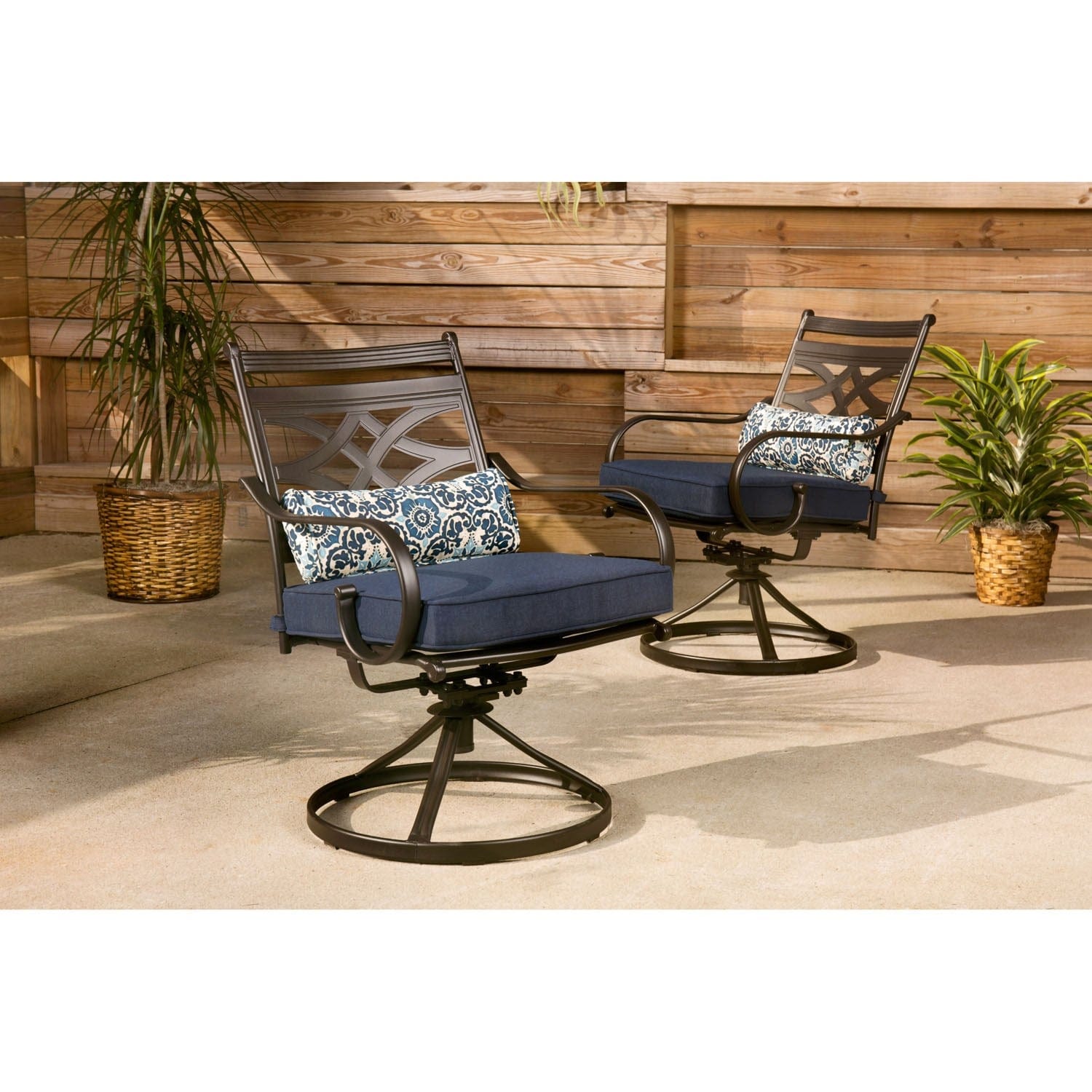 Hanover Outdoor Dining Set Hanover Montclair 5-Piece Patio Dining Set in Navy Blue with 4 Swivel Rockers and a 40-Inch Square Table | MCLRDN5PCSQSW4-NVY