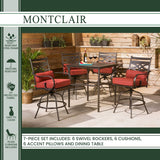 Hanover Outdoor Dining Set Hanover - Montclair 7-Piece Dining Set in Chili Red with 6 Swivel Rockers and a 40" x 67" Dining Table