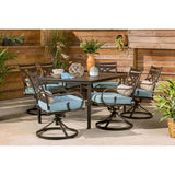Hanover Outdoor Dining Set Hanover - Montclair 7-Piece Dining Set in Ocean Blue with 6 Swivel Rockers and a 40" x 67" Dining Table