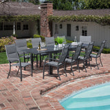 Hanover Outdoor Dining Set Hanover - Naples 11-Piece Outdoor Dining Set with 10 Padded Sling Chairs in Gray and a 40" x 118" Expandable Dining Table