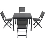 Hanover Outdoor Dining Set Hanover - Naples5pc: 4 Aluminum Sling Folding Chairs, 38" Sq Slat Top Table