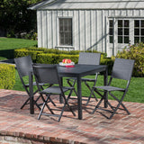 Hanover Outdoor Dining Set Hanover - Naples5pc: 4 Aluminum Sling Folding Chairs, 38" Sq Slat Top Table